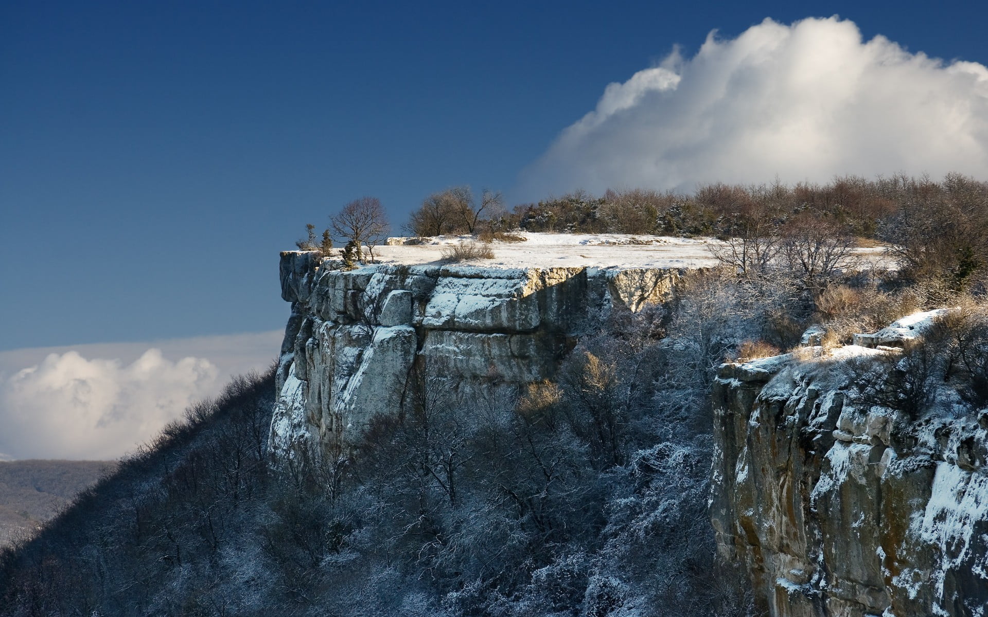 rock formation wallpaper, cliff, nature, winter, landscape