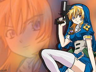 yellow-haired female anime character with gun