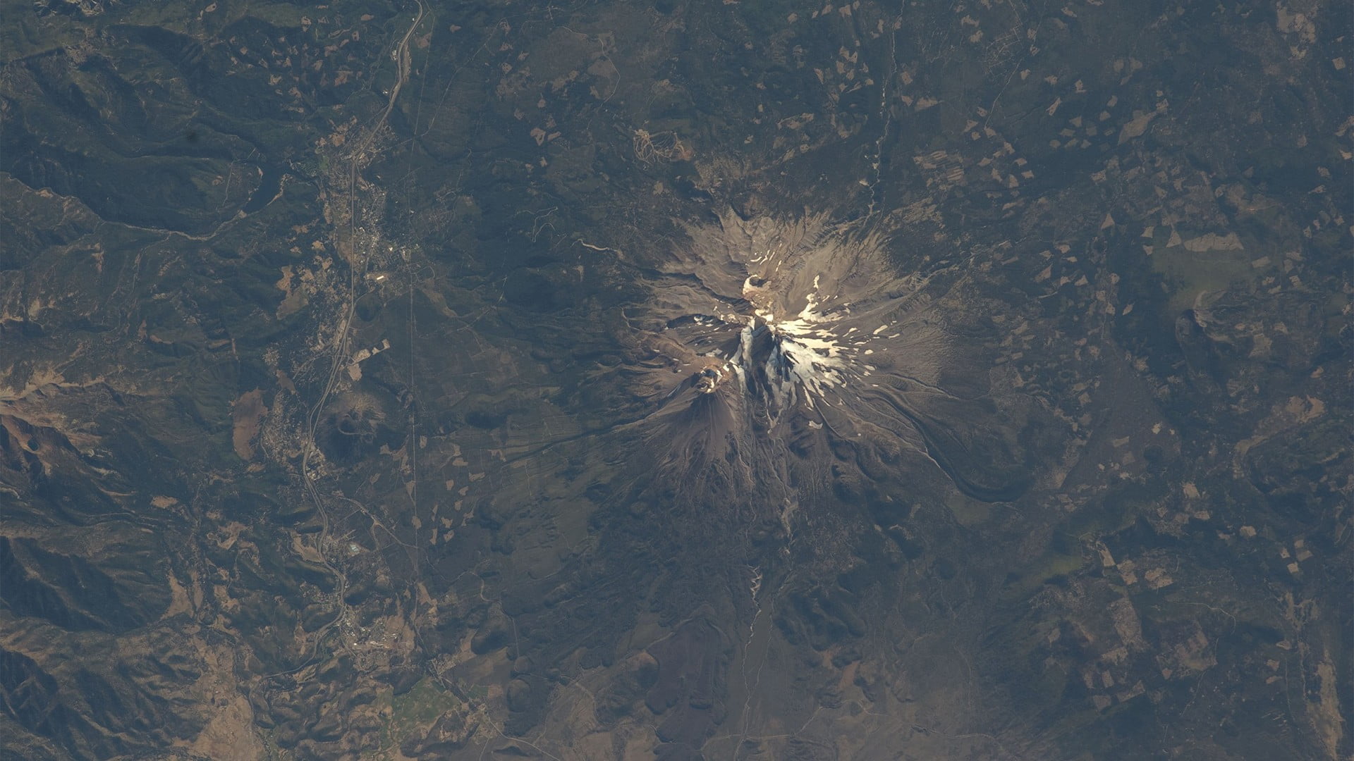 aerial view of volcano, nature, mountains, orbital view