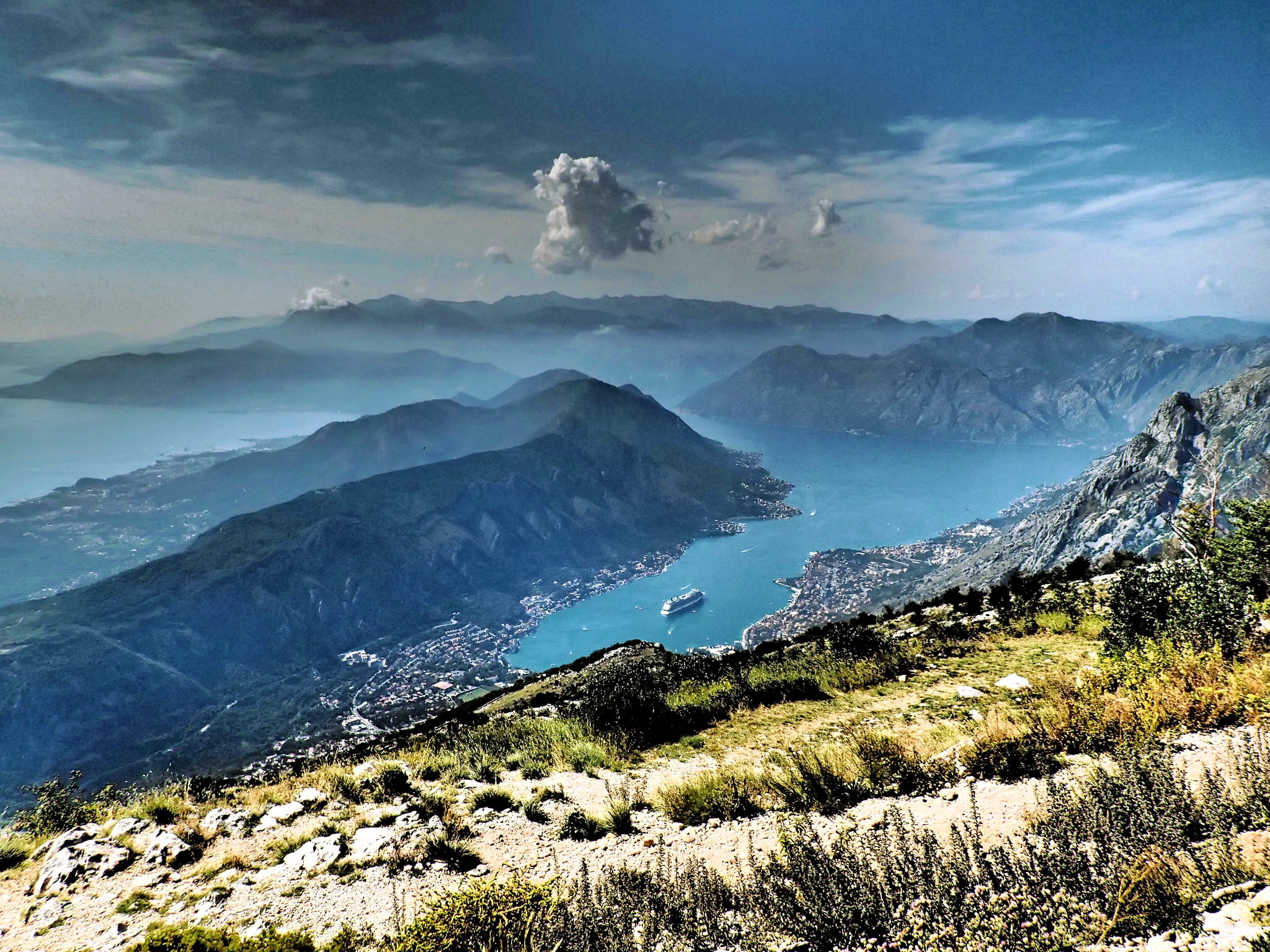 aerial photography of rocky mountain with the body of the water, kotor, montenegro