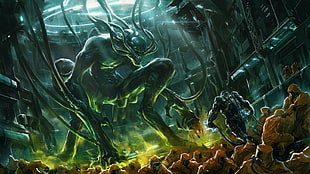 monster digital wallpaper, aliens, hazard, artwork, fantasy art