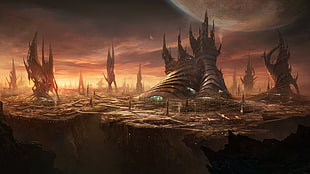 brown castle digital wallpaper, stellaris, alien world