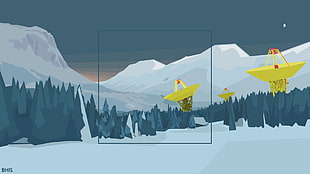 snowy mountain wallpaper, minimalism, selective coloring, vector, radar