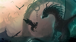 adult and young winged dragons animated wallpaper