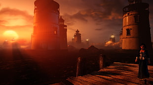 game application screenshot, Elizabeth (BioShock), sun rays, BioShock Infinite: Burial at Sea, lighthouse