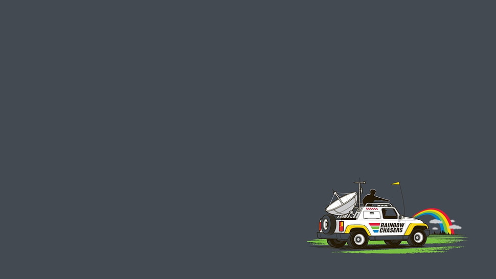 white satellite vehicle illustration, minimalism, rainbows HD wallpaper
