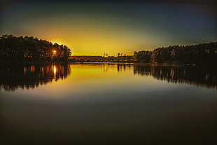 landscape photo lake during sunset HD wallpaper