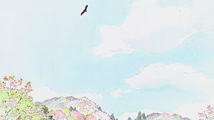 bird and trees painting, The Tale of Princess Kaguya, princess, Kaguya, animated movies