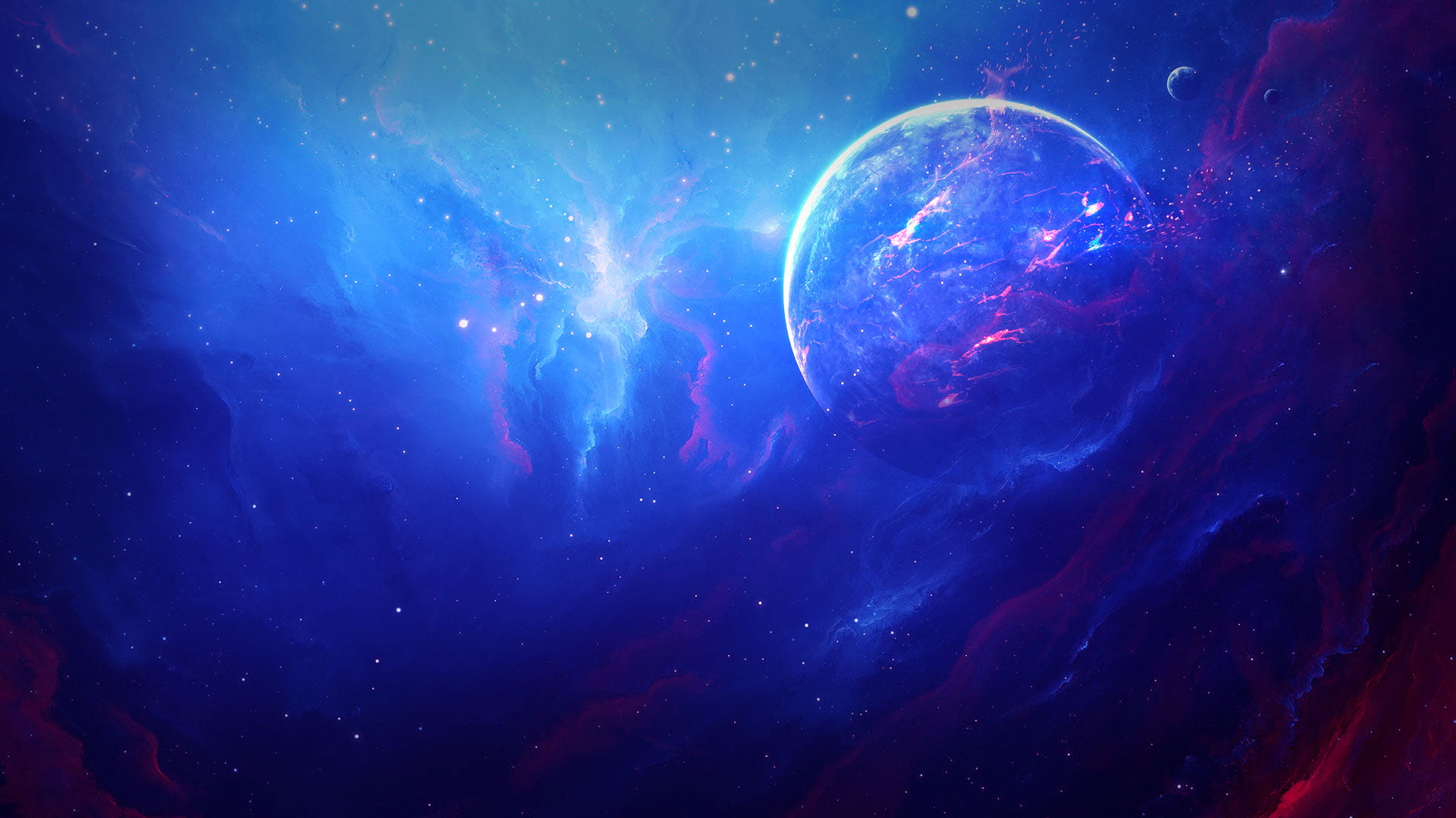 outer space wallpaper, nebula, space, blue, red