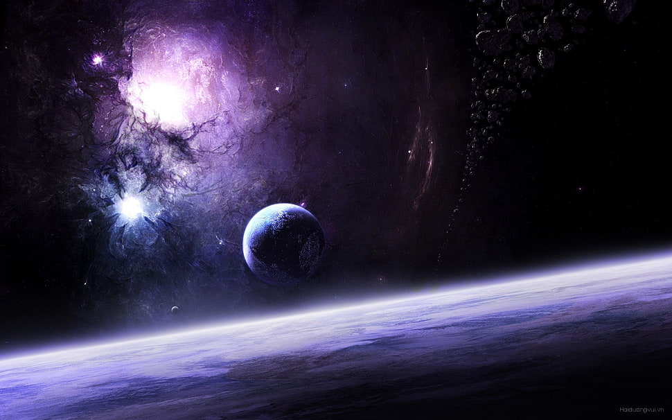 photo of planet in outer space, space, planet, nebula, asteroid HD wallpaper