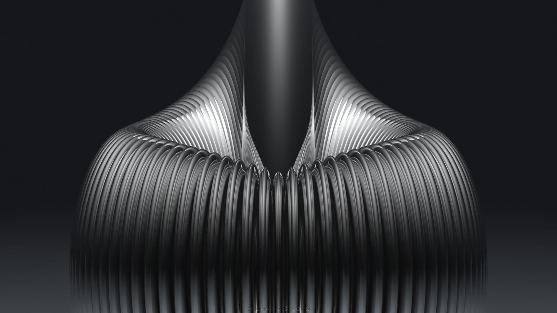 gray corrugated hose, abstract, monochrome, digital art