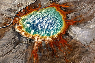 brown and black ceramic figurine, Yellowstone National Park, nature, aerial view HD wallpaper