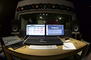black audio mixer, recording studios, music, Benzin Machine, table