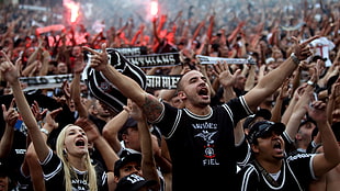 men's black and white crew-neck T-shirt screenshot, Corinthians, Torcida, soccer, fans