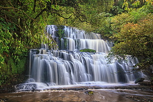 time lapse photo of waterfall during daytime HD wallpaper
