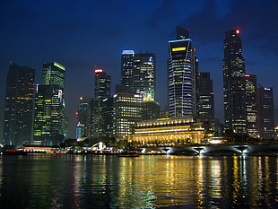skyline photography during nighttime, singapore