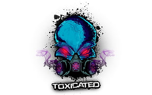 Toxicated skull logo, typography, gas masks, simple background HD wallpaper