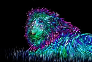 3d neon lion illustration