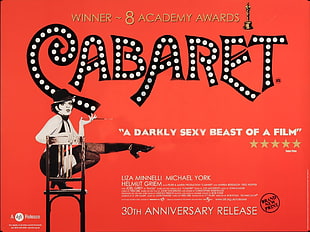 red and black Garage Sale signage, Film posters, Cabaret, Bob Fosse, movie poster HD wallpaper