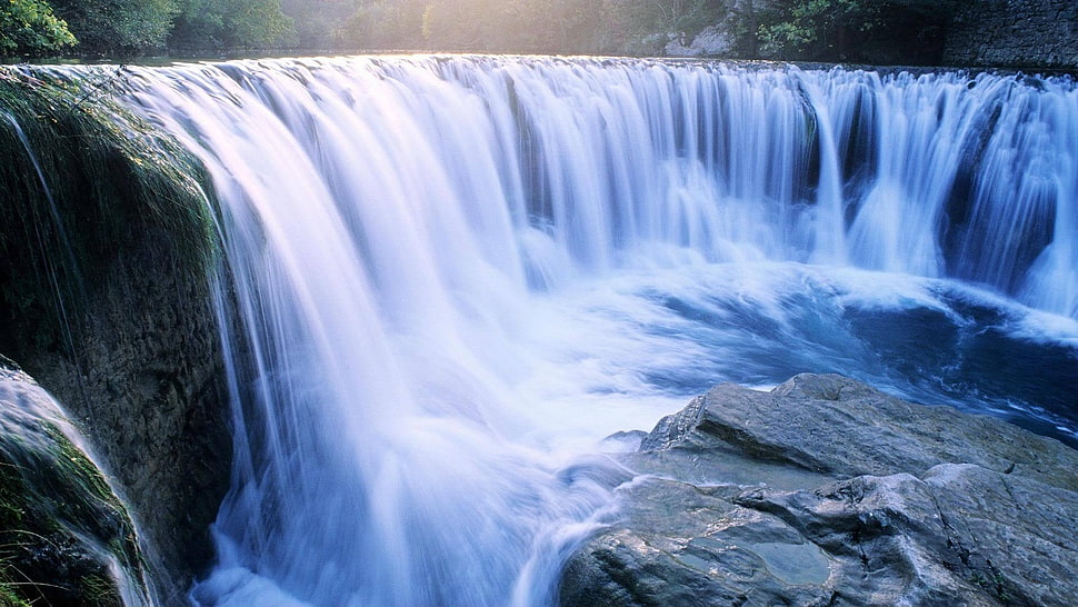 timelapse photo of waterfalls during daytime HD wallpaper