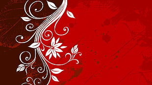 white floral on red background wallpaper