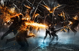 animated characters wallpaper, abstract, science fiction, burning, demon