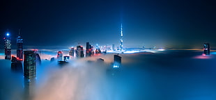 high-rise buildings, city, building, cityscape, mist