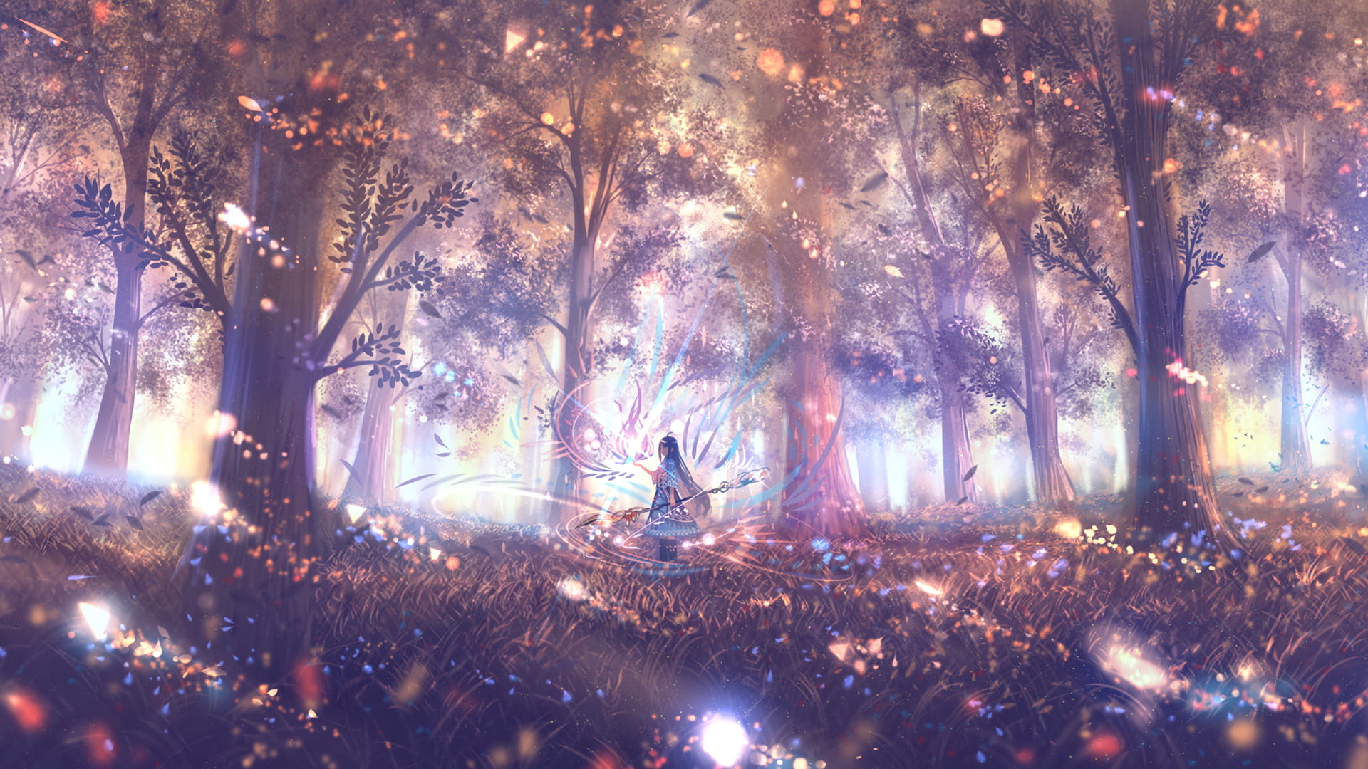Character in forest fairy tale anime, forest, long hair, staff HD wallpaper  | Wallpaper Flare