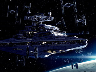 black outer space craft, Star Wars, Star Destroyer, TIE Fighter, TIE Interceptor