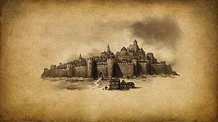 grayscale castle illustration, fantasy art, castle, Mount &amp; Blade
