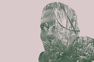 man and nature poster, double exposure, Nikon, tropical forest, Photoshop HD wallpaper