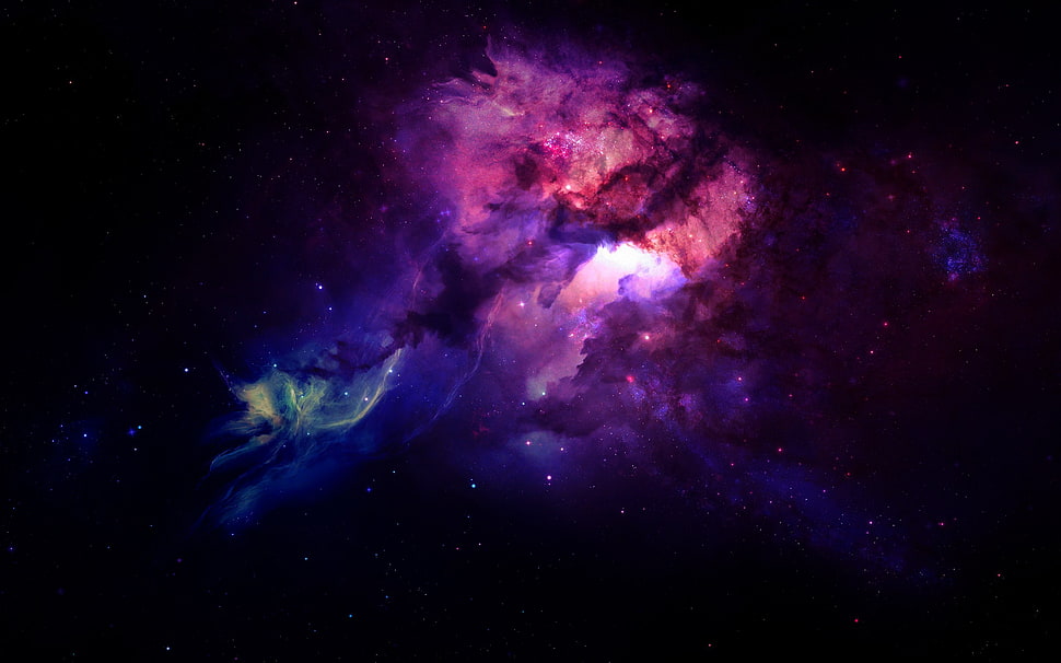 purple and maroon galaxy, space, nebula, space art, digital art HD wallpaper