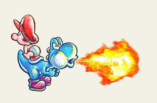 Mario riding dinosaur breath of fire illustration