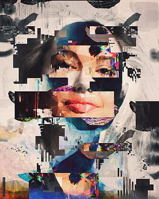 Angelina Jolie mosaic portrait, abstract, Angelina Jolie, glitch art HD wallpaper