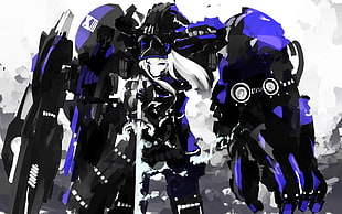 black and purple robot illustration, manga