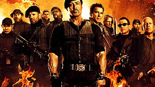 The Expendables II wallpaper, movies, Sylvester Stallone, Bruce Willis, Arnold Schwarzenegger HD wallpaper