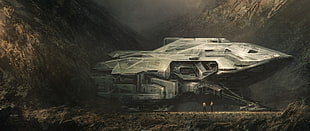 gray spaceship wallpaper, artwork, science fiction, spaceship HD wallpaper