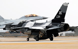white and black AK 314 fighterplane, airplane, General Dynamics F-16 Fighting Falcon
