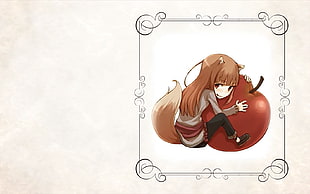 brown-haired female anime character with tail embracing apple