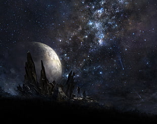game wallpaper, Moon, landscape, stars HD wallpaper