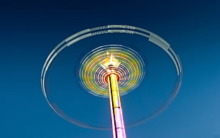 pink and yellow amusement ride illustration, theme parks, long exposure, sky, colorful