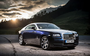 blue Rolls Royce coupe HD wallpaper