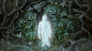 illustration of ghost in forest, digital art, fantasy art, creature, men HD wallpaper