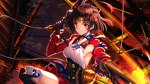 anime girl character holding gun digital wallpaper