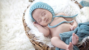 baby's gray crochet cap, baby, sleeping HD wallpaper