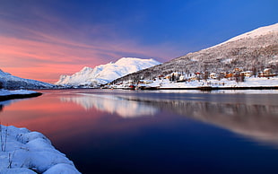 timelapse photography of river surrounded by mountains covered by snow HD wallpaper