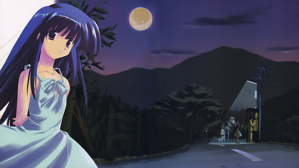 girl with blue hair wearing blue nighties anime character HD wallpaper