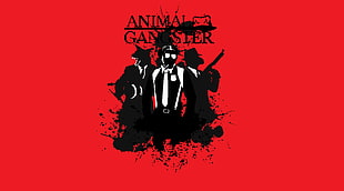 Animal Gangster illustration, minimalism, American Gangster, tommy gun, paint splatter HD wallpaper