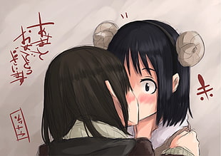 two girls kissing anime characters digital wallpaper