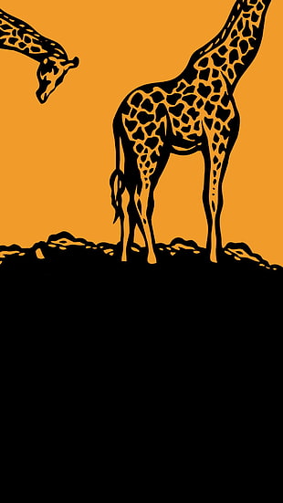 black and orange giraffe poster, portrait display, minimalism, animals, giraffes